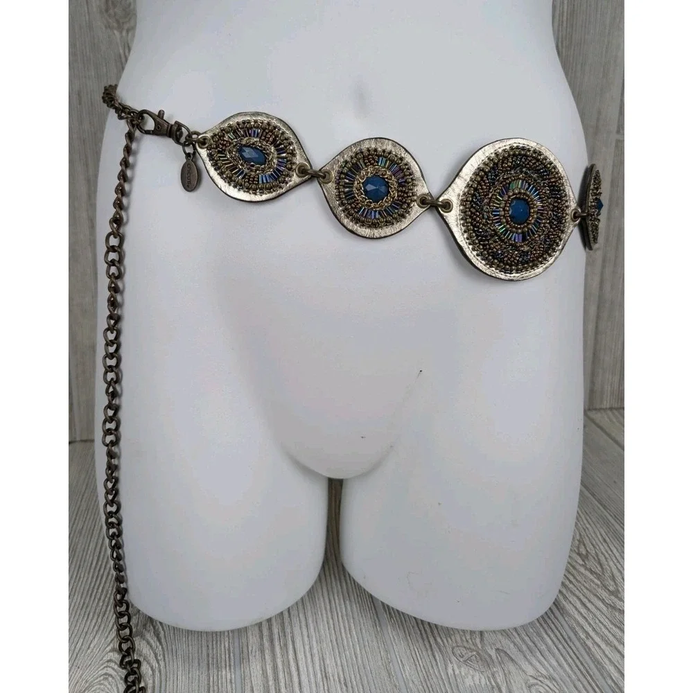 Chico's Beaded Medallion Chain Belt Boho Southwestern Festival Vintage Artsy